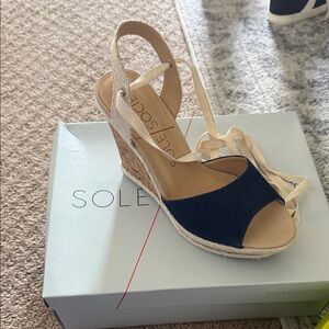 Sole Society Blue and Tan Wedge Sandals